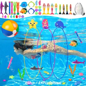 25PCS/24 PCS Diving Rings,Summer Set,Summer Fun,Mermaid Dive Pool Toys with Diving Gems,Treasure Chest,Storage Bag,Luau Hawaiian Pool Beach Party,Pool & Beach Party Favors,for Teens Adults,Pool Fishes,Dive Sticks,Gems Swim