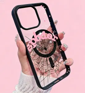 Spider Web Pink Letters The Patterned Phone Case For IPhone 17/Air/16/15/14/13/12 Pro/11/XS Plus Max/For Samsung S22/S23/S24/S38 Features A Stylish And  Pattern Design. Available In A Variety Of Colors, The Clear Shell Is A Classic, Shock Smartphone Cellp