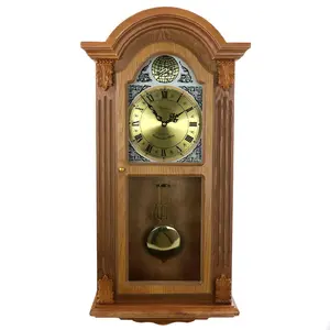 Bedford Clock Collection Honey Oak Chiming Pendulum Wall Clock Room Decor