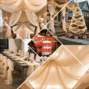Elegant Champagne Color Transparent Sheer Wedding Decoration, Soft Net Fabric, Perfect for Anniversary & Holiday Parties, Wedding Party Backdrop, Wedding Arch Cover, Wedding Arched Backdrop