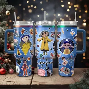 Coraline 20oz - 40oz Tumbler Stainless Steel with Straw, Double Wall Insulated, With Handle – Epic Cartoon Movies Series Design, Perfect Gift for Fans