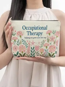 Linen Carnation Floral Makeup Bag, Watercolor Flower Cosmetic Pouch, Waterproof Toiletry Organizer, Cute Botanical Linen Pouch for Women