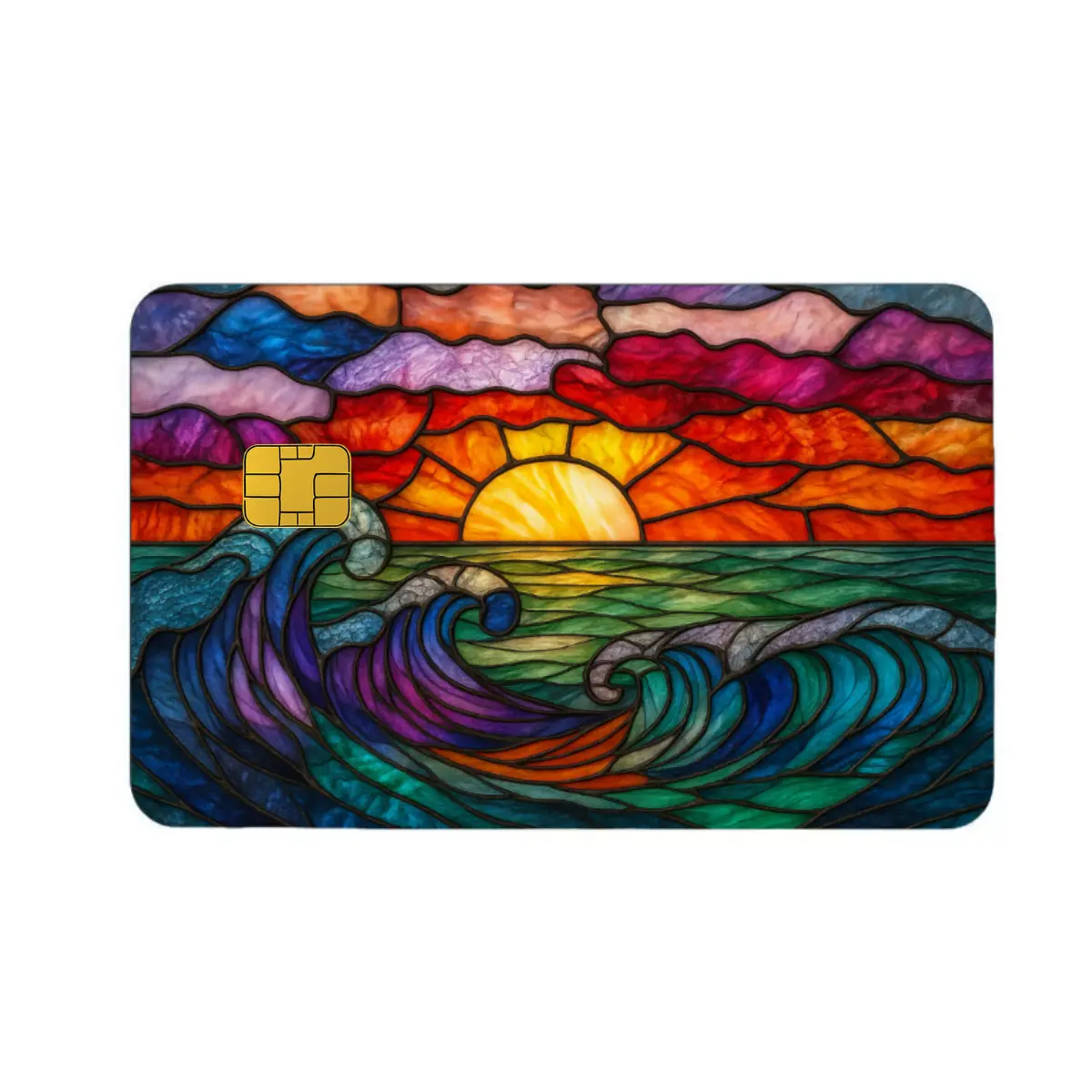 Stained Glass Ocean Sunset Scrapbook Stickers - Rustic Reusable Vinyl Scrapbook Decals, Credit Card Cover, Junk Journal Aesthetic Accessory Adds Distinctive Style for DIY Projects