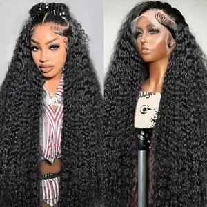 Bling Hair 13x4 13x6 Deep Wave Frontal Wig 10A Grade Glueless Wig Human Hair Brazilian Remy Hair Kinky Curly Transparent Lace Front Human Hair Wigs Natural Black PrePlucked Hairline 180% Density