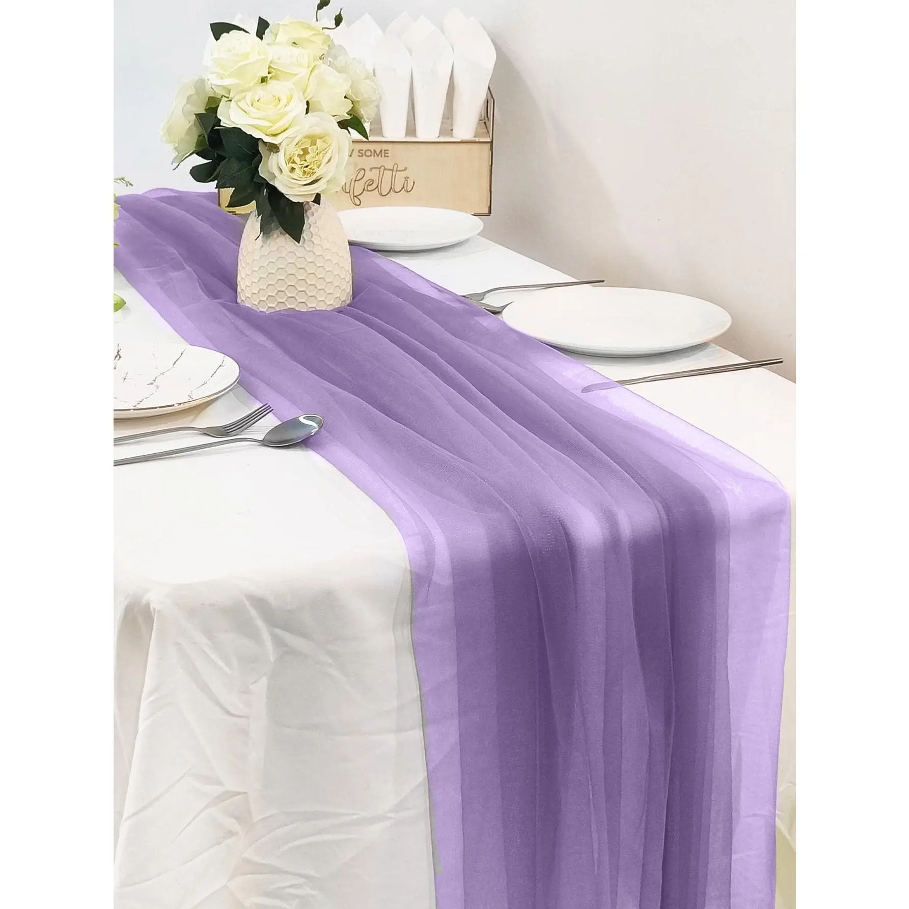 1pc Plain Light Purple 50% Polyamide-Polyester Blend Yarn Rectangle Dining Table Runner (63x78 in) with Rectangle Body - All Seasons Home Decor, Festival Event Supply for Baby Shower, Birthday