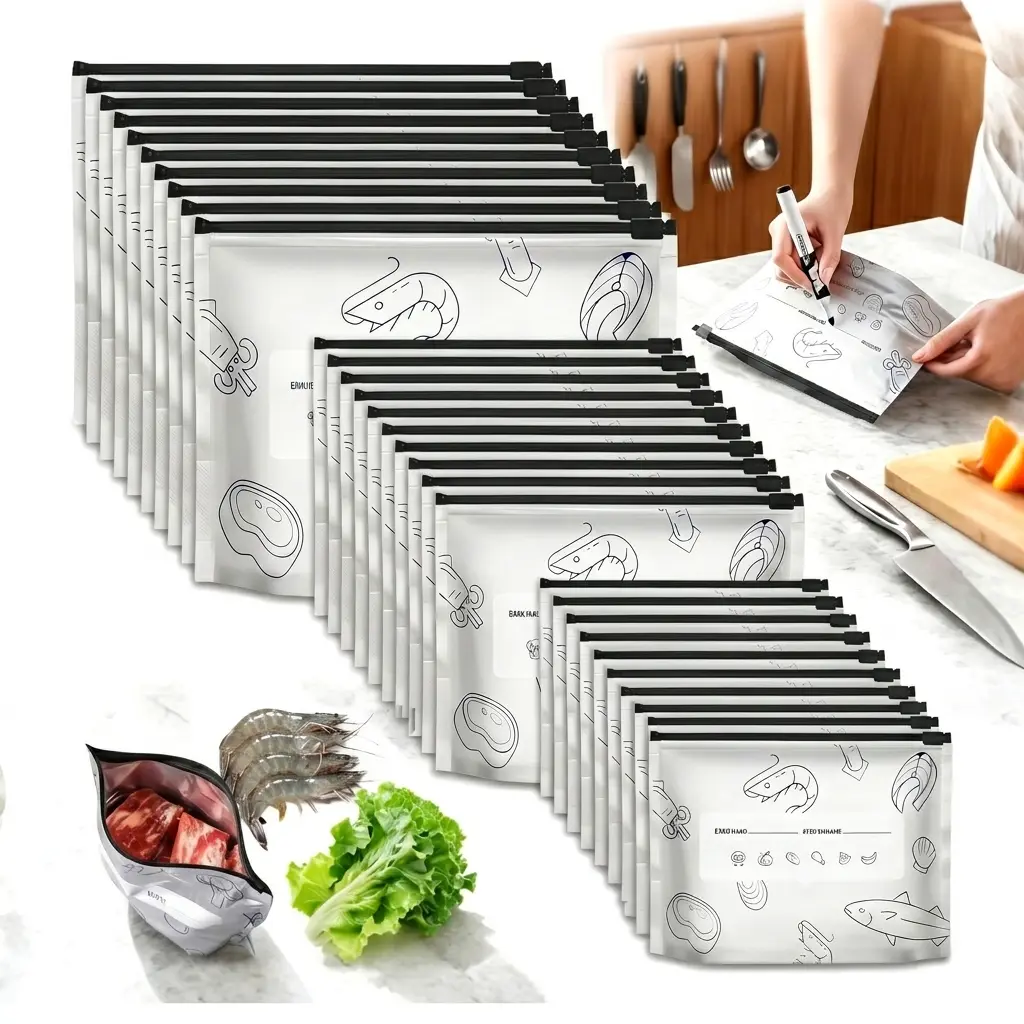 Heavy-Duty Reusable Aluminum Foil Food Storage Bags - 30PCS 3 Sizes Kitchen Preserving Containers, Airtight Resealable Zipper Freezer Pouches, Leak-Proof Stand-Up BPA-Free for Fridge Organization, School Lunches, Packing Lunch Needs