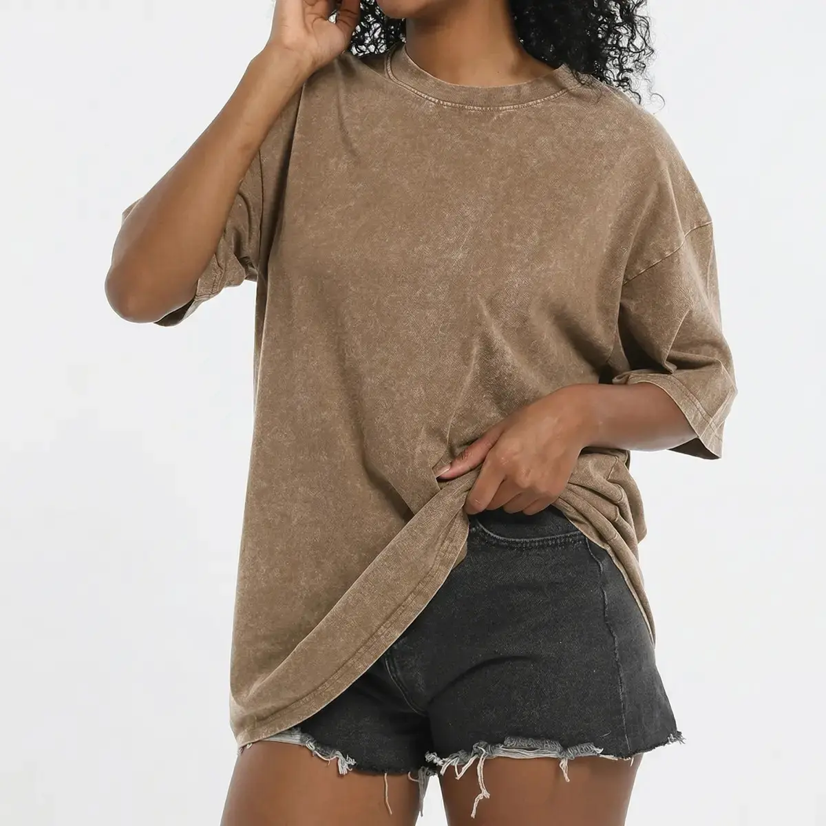 Women's Vintage Washed T-Shirt in 100% Cotton, Cute Ultrasoft Baggy Tee with Round Neck and Shortsleeve for Casual Streetwear, Ultrasoft Baggy Women's T-Shirts, Baggy Cotton Women's T-Shirts