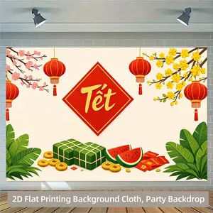 1PC 2D Flat Polyester Vietnamese New Year Tet Theme Backdrop Banner - Festive Home & Party Decor, Hanging Cloth for Celebration & Birthday Events, Design-Focused Atmosphere Creator (Home & Festive Party Supplies)