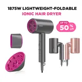 BABONIR 1875W Ionic Hair Dryer Blower - Quick-Dry, Frizz Reduction, Concentrator & Diffuser Accessories, Lightweight Quiet Foldable Travel Compact, ABS Tool for Blowout, Curly Styling, Grey Pink, Blowout Hair