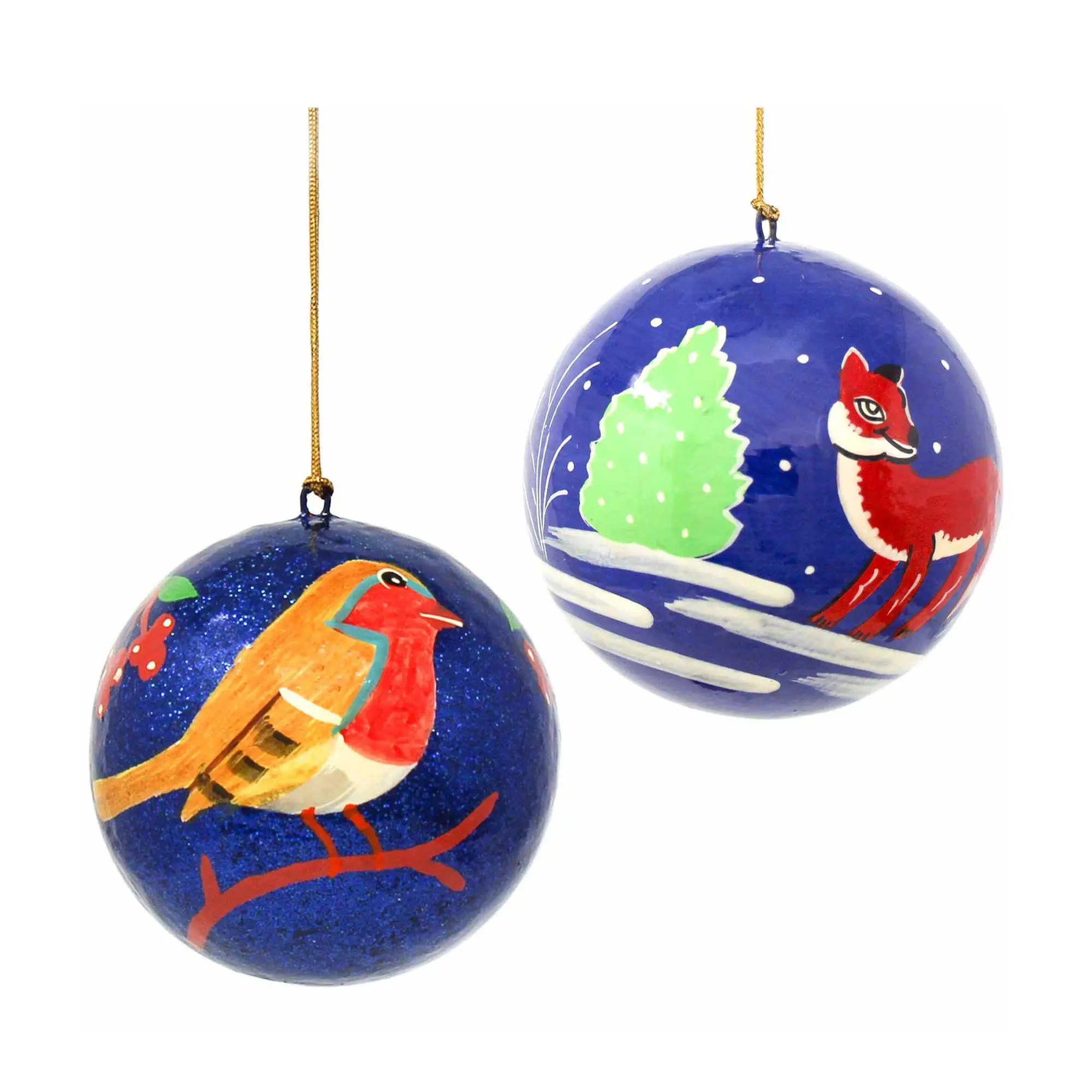 Global Crafts S/2 Hand-painted Animal Ornaments
