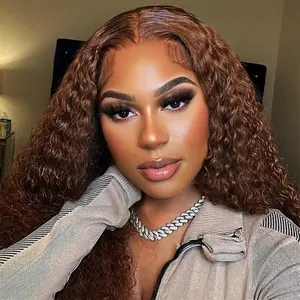 Deep Wave Chocolate Brown Lace Front Wig Brazilian Virgin Hair 180 Density Colored 13X4 13X6 Hd Transparent Lace Frontal Wigs Natural Hairline Loose Deep Wave Wigs For Women