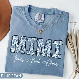 Comfort Colors Custom Floral Mimi Shirt For Grandma, Personalized Grandkids Names For Mimi Tee, Mimi Graphic Tees, Grandma Gift, Mother's Day Gift
