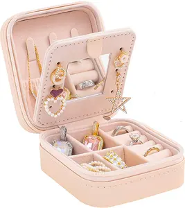 Kelofon Travel Jewelry Case Travel Jewelry Box Travel Jewelry Organizer Small Box Gift for Girls Women with Mirror(Pink) KElofoN