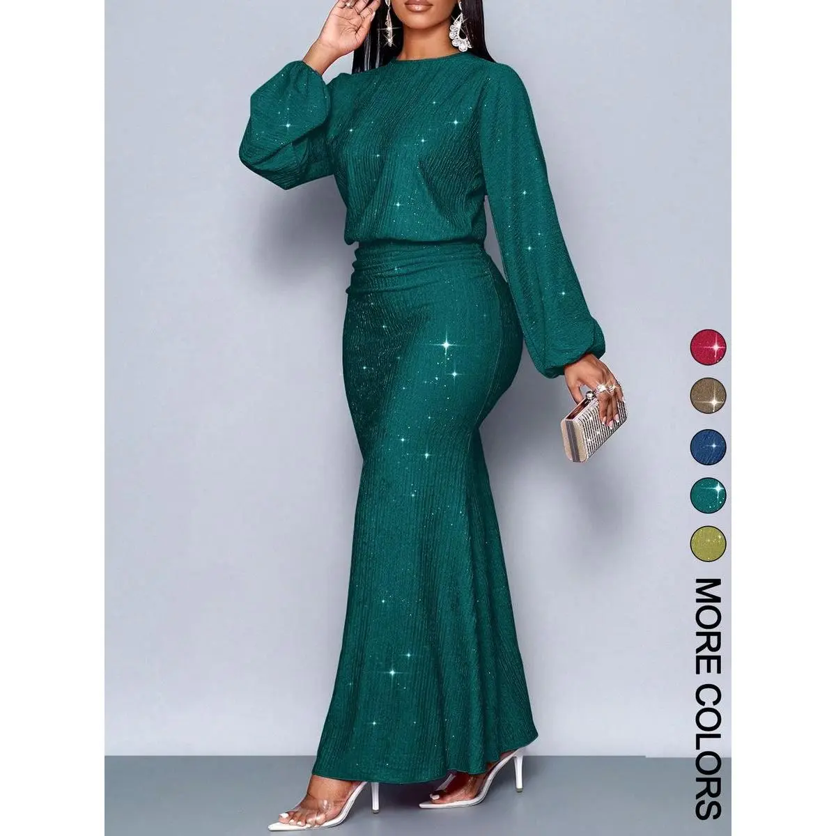 Women's Elegant Mermaid Hem Bodycon Dress, Long Sleeve Slim Fit Party Dress, Stretchy Soft Tight-Fitting Women's Elegant Mermaid Hem Bodycon Dress, Long Sleeve Slim Fit Party Dress, Stretchy Soft Tight-Fitting