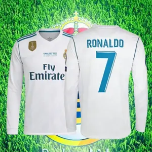 1718 Home Champions League White Cristiano Ronaldo 7 Long Sleeve Soccer Jersey