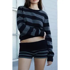 John Galt Women's Striped Fold-Over Knit Shorts