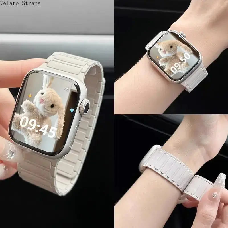 Magnetic Loop Silicone Apple Watch Band, Adjustable Sport Strap Compatible with 38–49mm Ultra 2/3/SE/Series 7–11