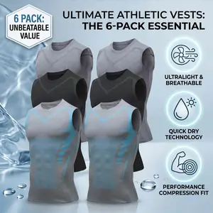 Men's 6-Piece High-Performance Compression Tank Top Set - Breathable, Quick-Drying, Moisture-Wicking, Round-Neck Shaping - For Weekly Rotation, Indoor Training, Outdoor Sports summergarden