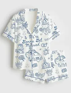 Women’s Going To The Chapel We're Gonna Get Married Wedding Short Sleeve Satin Pajama Set, Unique PJs with Design, Matching Family Sleepwear Set, Satin Pajama Set For Men Women Kids