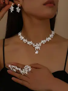Elegant Floral Pattern Wedding Party Teardrop Jewelry Set, Necklaces Earrings Set, 4-Piece Luxury Gift Collection, Perfect for Special Occasions, Stylish Accessories for Women
