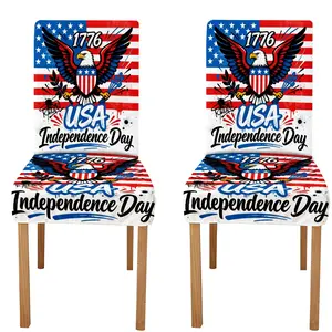 JIT 2pcs/4pcs/6pcs Independence Day style chair cover set in blue, white, and red, printed elastic fabric, suitable for homes, dining rooms, hotels, gardens, and other chairs; made of highly Chair Covers Set Dining Chair Slipcover