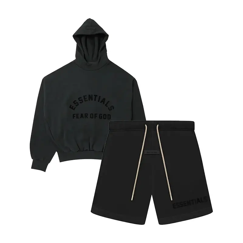 Fear of God Essentials SS23 Arch Logo Hoodie & Sweatshort  Jet Black