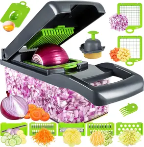 Vegetable Chopper, 13-in-1 Pro Onion Chopper, Multifunctional Food Slicer Dicer Cutter with 8 Blades, Kitchen Utensils Black