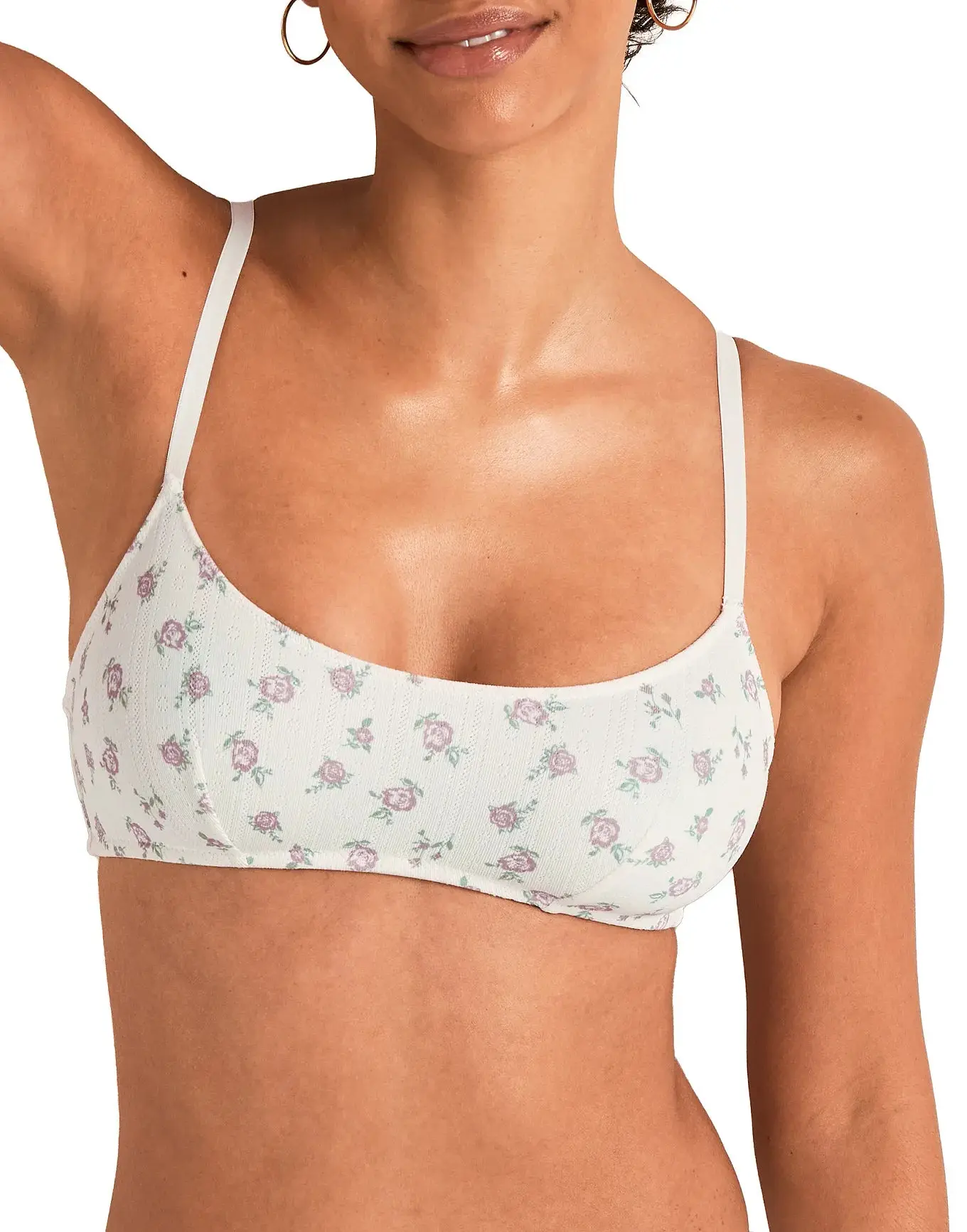 Pointelle Scoop Floral Beige Bra