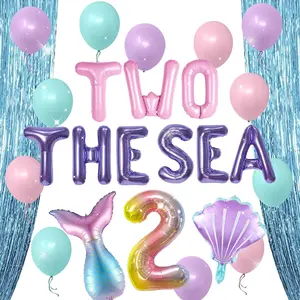 LaVenty Two the Sea 2nd Birthday Party Decorations for Girl Mermaid Seashell Balloons Under the Sea Two Birthday Party Ocean Baby Shower Decor Girl Party Supplies