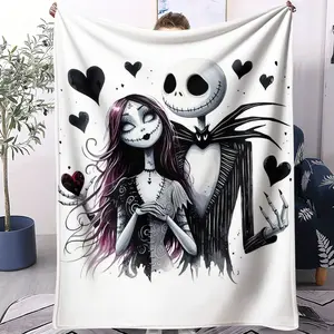 Simple Cartoon Couple Print Air Conditioning Blanket, Winter Warm Sofa Cover, Home Essentials