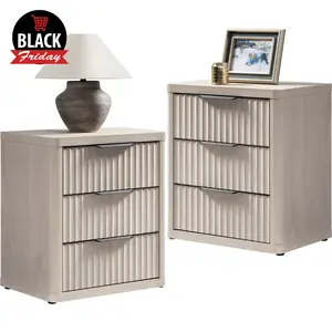 SICOTAS Night Stand Set of 2 Nightstands with 3 Drawer Storage Bed Side Table End Table 15.5"D x 22.8"W x 25.6"H Large Modern Wide Bedside Stand Mid Century Night Stands for Bedroom Living Room Sofa Couch Office