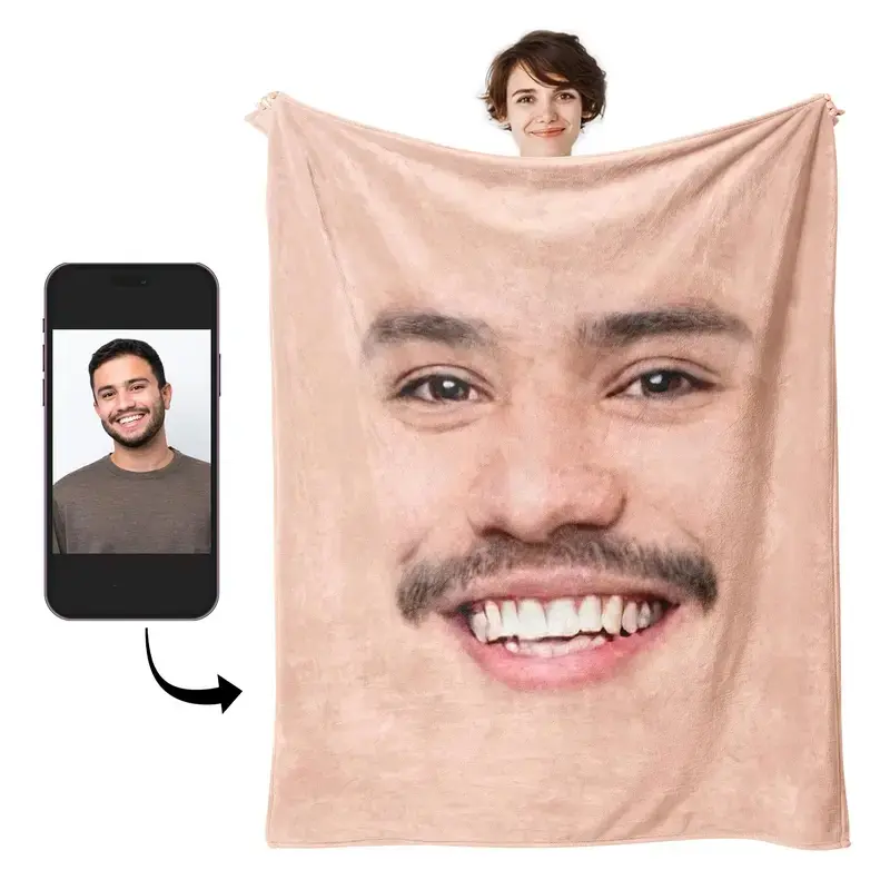 Customized photo face pattern blanket, funny face pattern super soft plush blanket, suitable for sofas, beds, living rooms, warm and comfortable all year round. A thoughtful gift for your spouse on Valentine's Day, a humorous and funny gift.