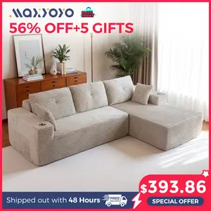 MAXYOYO 104" Plush Corduroy Cloud Velvet Modular Sectional Couch with L-Shape Chaise, No Assembly Required - Modern Boneless Couch for Living Room, Sofa in A Box, Oversized Sofa Sleeper with Deep Seat