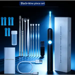 9-in-1 Smart Visual Ear Cleaning Kit with LED Light and Cleaning Brush, iOS/Android - Compatible Ear Care Tool - The Ideal Family Health Gift, Earwax Cleaning Kit earwax removal tool Rechargeable Waterproof Ear Wax Remover wide-angle cleaner