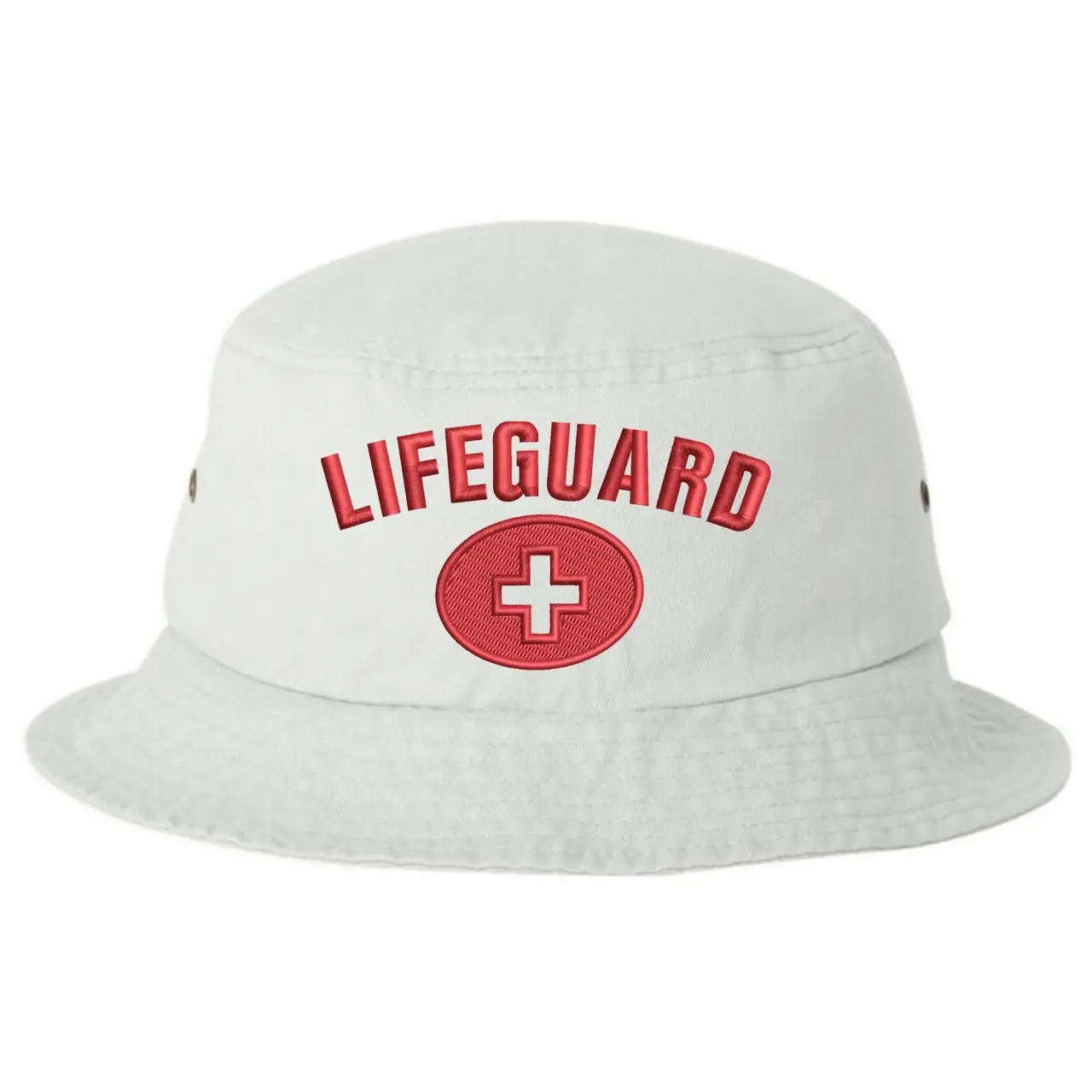 White Bio-Washed Unstructured Lifeguard Bucket Hat - 1 Size Fits Most, Sun Protection Cap for Men, Female, Pool Beach Use