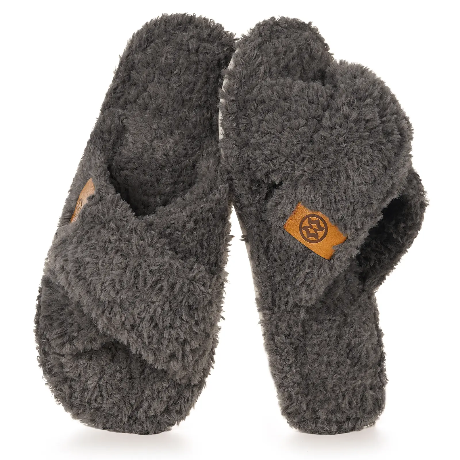 Women's Fuzzy Fur Classic Slide Slippers - Open Toe, Memory Foam Cross Band, Soft Cozy Footwear, Lightweight Non-Slip Indoor Slip-On House Shoes for Mom, Bridesmaid Gifts
