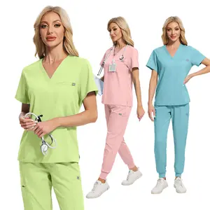 Scrubs for Women Set Classic V-Neck Top and Yoga Jogger Pant Medical Nursing Uniform Scrubs Set