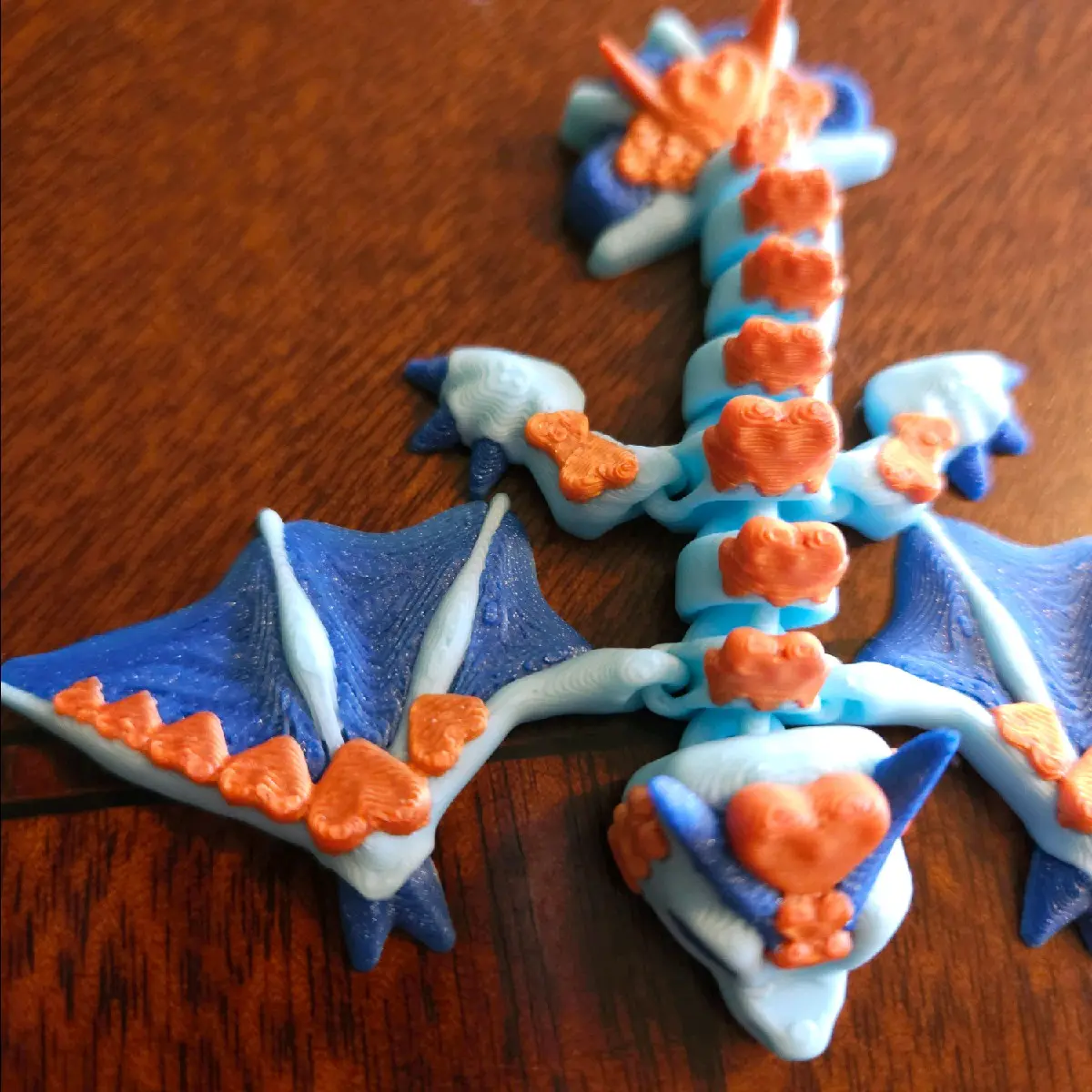 3D printed BABY heart winged dragon- Orange, light blue