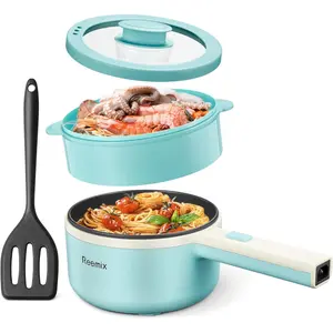 Hot pot electric with steamer 16l ramen cooker nonstick saut pan for steak egg fried rice ramen oatmeal soup portable personal perfect suit dorm room and apartment aqua