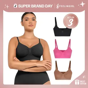 FeelinGirl 3-Piece FeelinGirl Women's Wireless Bra Comfort Bralettes No Underwire Unlined Cami Bra Seamless Tshirt Bras Sports Bra Set Super Brand Day #Summervibes