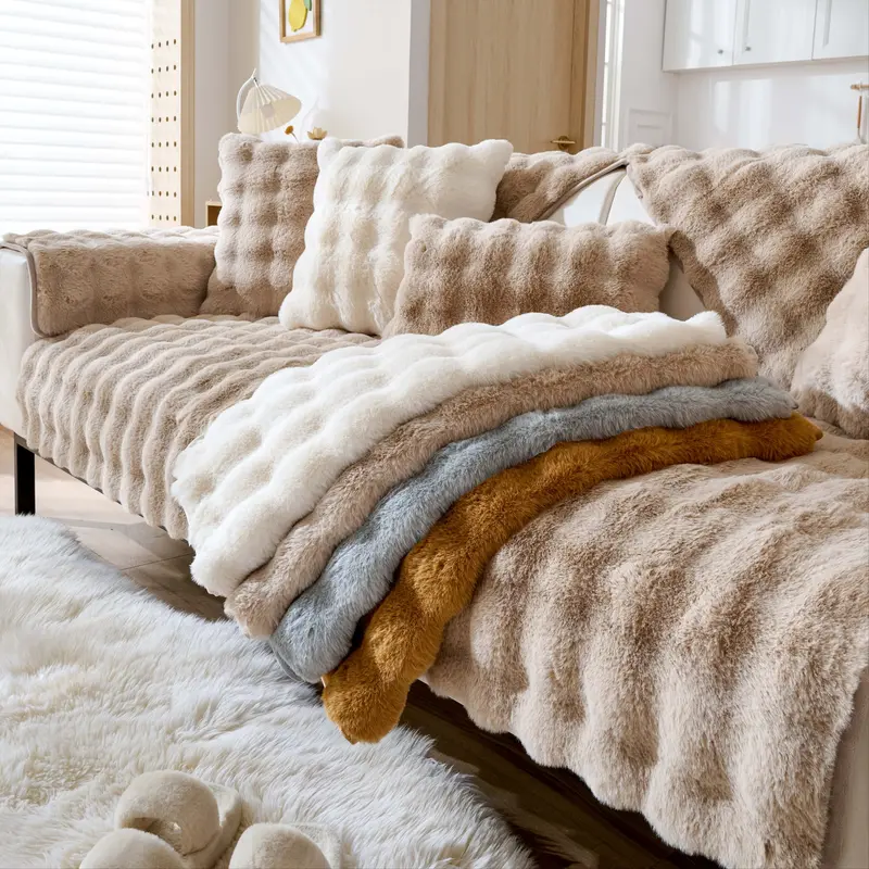 1 PC Solid colour Plush Sofa Cushion Cover, Fluffy Non-Slip Washable Couch Protector Pad, Removable Washable Slipcovers, Slipcovers For Couches And Sofas, Pet-Friendly Sofa Mat, Fits Armchair/Loveseat/3-Seater Sofa, Living Room Decor