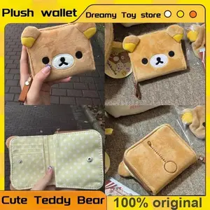 Japanese Cartoon Cute Teddy Bear Classic Zero Wallet Short Card Bag Portable Wallet Anime Plush Storage Bag New Year'S Gift