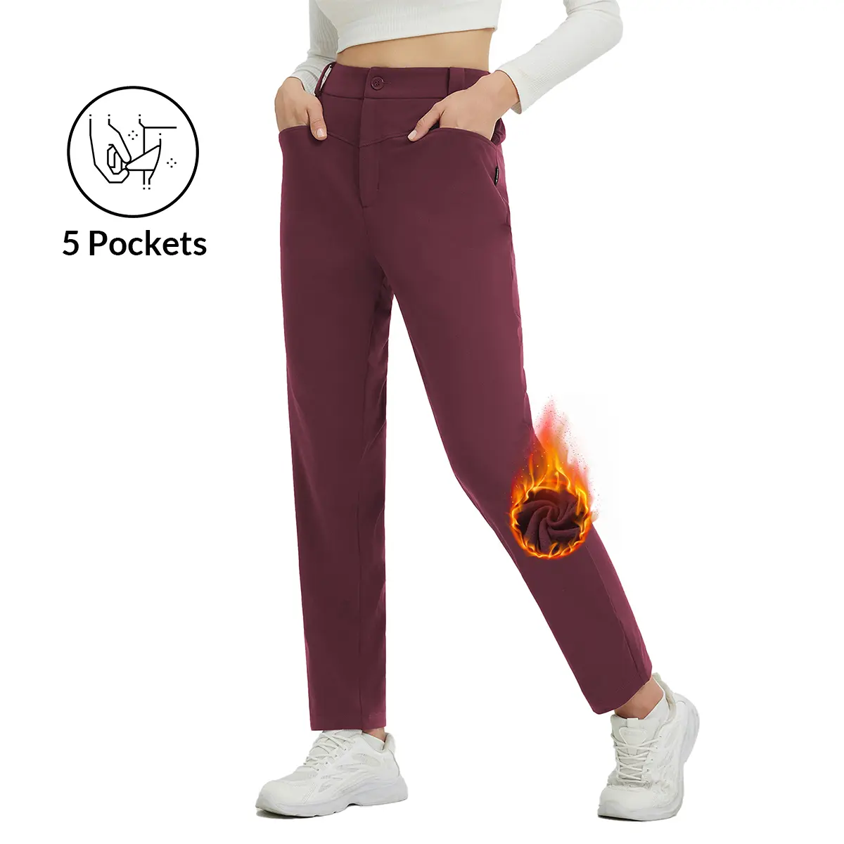 Baleaf Women's 26-inch Fleece-Lined 75% Polyester Trouser - 5-Pocket Business Casual Intelligent Thermal Pants for Work, Outdoor Use (1 Target Group: Teachers)