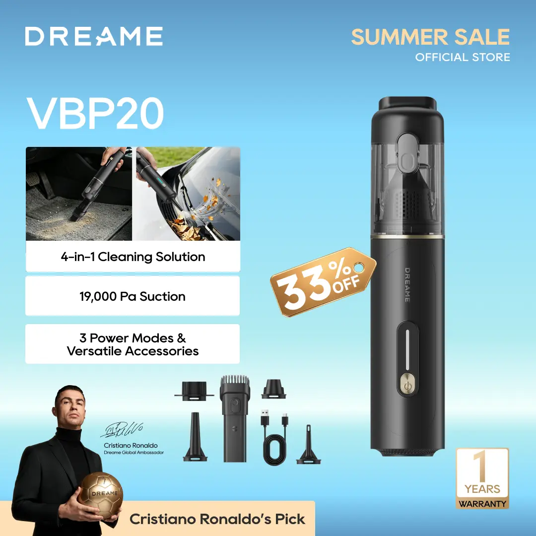 DREAME VBP20 Cordless Handheld Vacuum Cleaner, 4-in-1 Vacuum & Air Duster, 19,000 Pa Suction, 60 m/s Blower, Up to 60 Min Runtime, 3 Power Modes, for Car, Keyboard, Home & Pet Hair