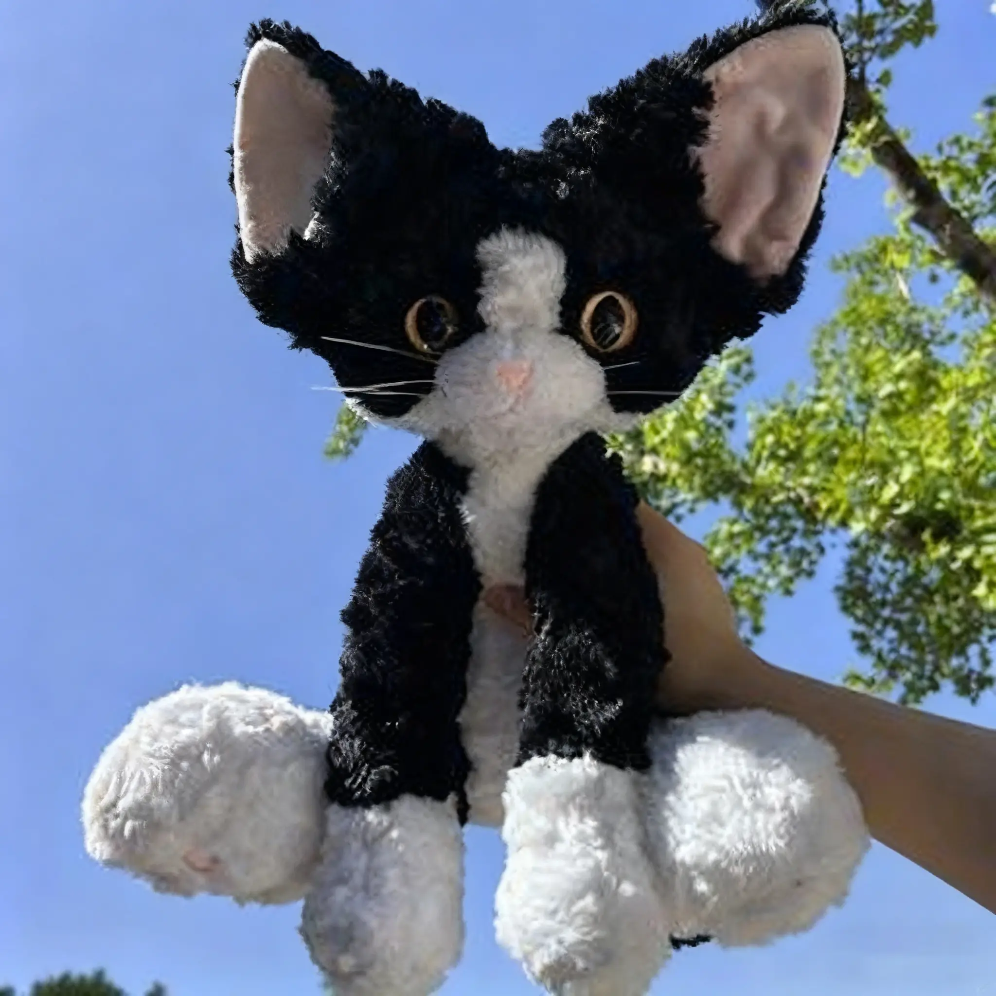 Cute Black and White Fluffy Plush Cat Stuffed Animal - Soft Kitten Toy for Cuddling | Trendy Plush Gift