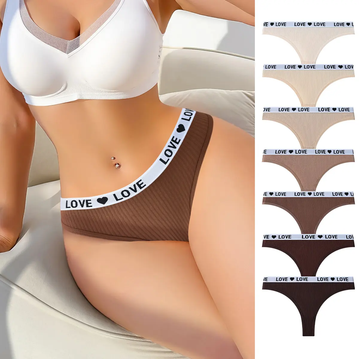 HOTCOM Women’s Sportswear Seamless Thongs 7-Pack – Soft Breathable Cotton Low-Waist Panties, Smooth Fit Everyday Womenswear