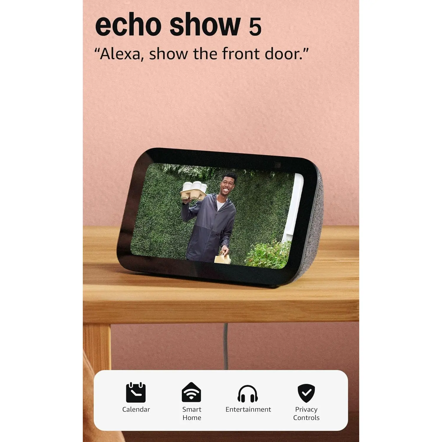 Amazon Echo Show 5 (Newest Model), Alexa-Enabled Smart Display Speaker, 2X Bass Audio Enhancement, Built-In Lights, Easy Plug-In Setup, Physical Control Button, Charcoal