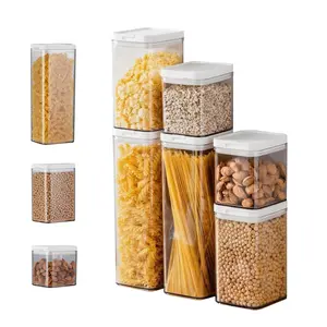 6-Piece Double Lid Airtight Storage Jars Set, Food Grade AS+PP+TPE, 2 Large (64oz/1.9L), 2 Medium (37oz/1.1L), 2 Small (23oz/0.7L), White Lids, Stackable, One-Hand Operation, for Grains, Pasta, Nuts