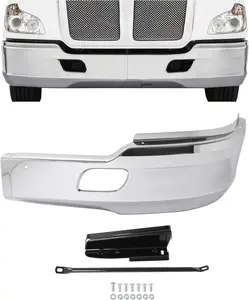 Steel Front Bumper End Cap Cover Corner Compatible with 2012-2021 Kenworth T680 Replacement For KEN08-0001CH-L W/Brackets, W/O Fog Light Hole Chrome Left Driver Side
