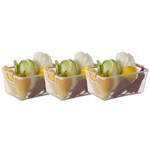 360 Stand Small Metal Wire Storage Organizers - Set of 3 Smooth, Lightweight Multipurpose Baskets with Wooden Handles, Decorative Household Organizers for Kitchen, Bathroom Cabinet